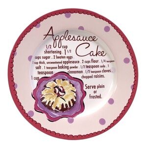 Applesauce Cake Recipe Kitchen Decorative Display Plate by Rosanna 8” Vintage
